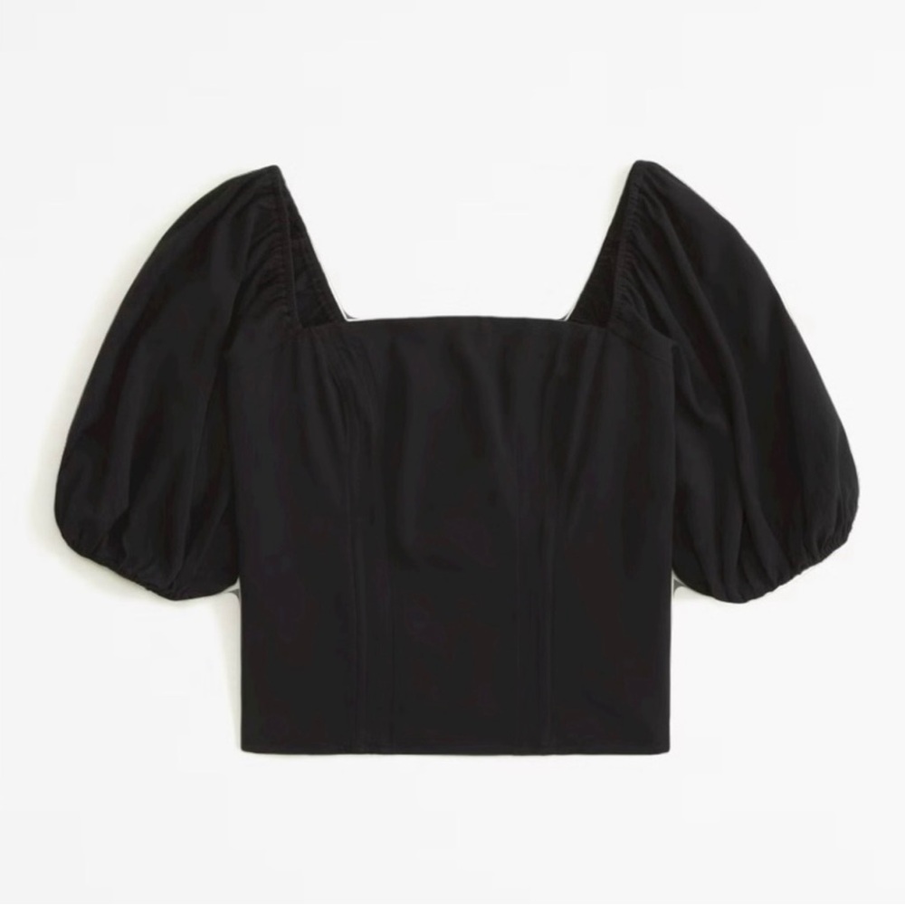 Abercrombie & Fitch Black Puff Sleeve Crepe Squareneck Top